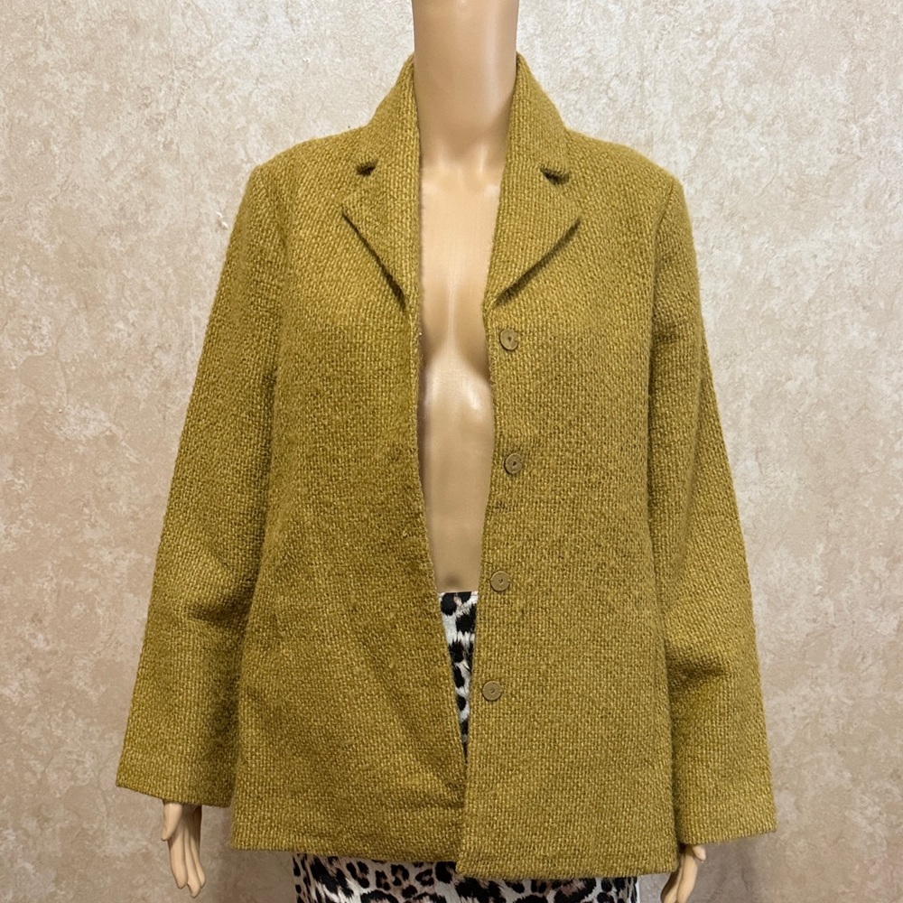 Eileen Fisher wool mixed mohair blazer jacket dress jacket M mustard made in USA - Picture 3 of 11